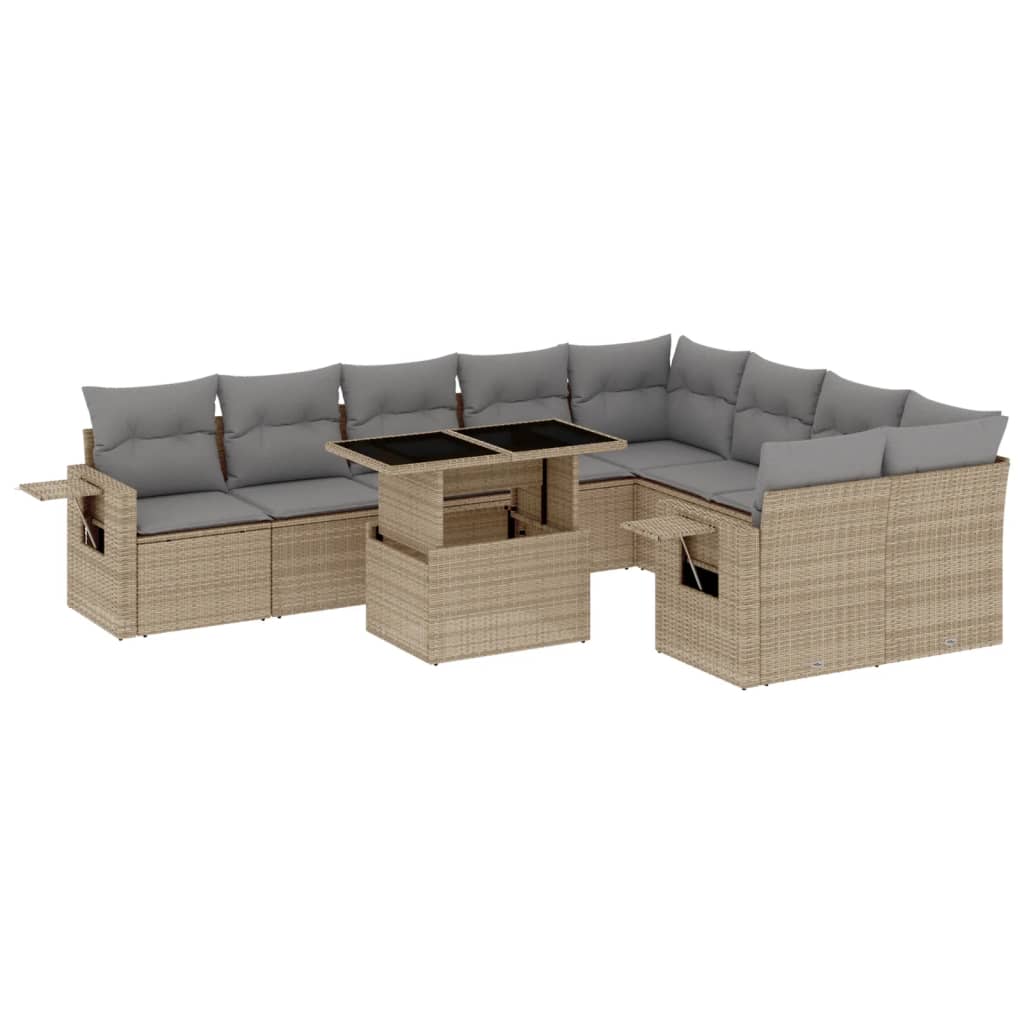 sofasæt til haven 10 dele med hynder polyrattan beige