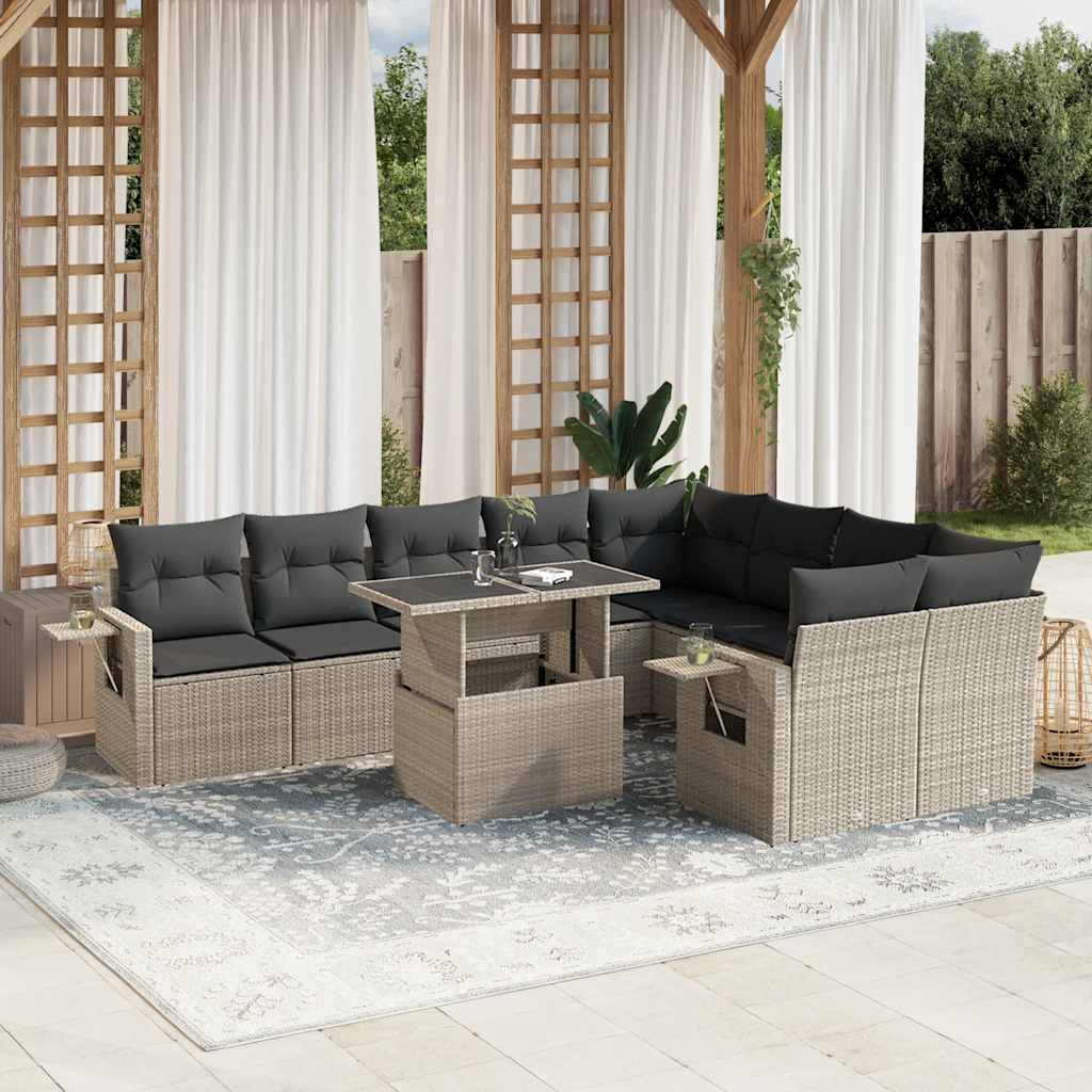sofasæt til haven 10 dele med hynder polyrattan lysegrå