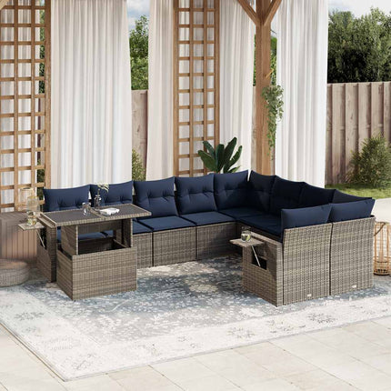 havesofasæt med 10 dele og hynder grå polyrattan
