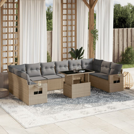 sofasæt til haven 11 dele med hynder polyrattan beige
