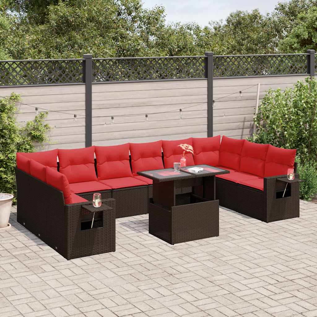11-delt havesofast med hynder brun polyrattan