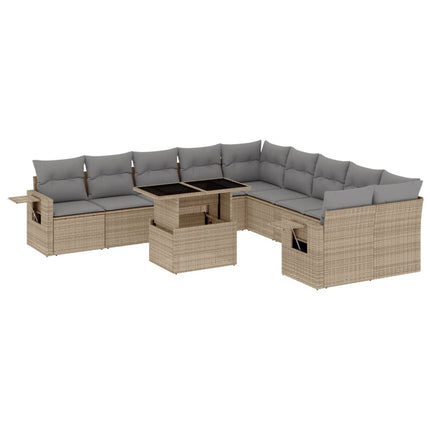 sofasæt til haven 11 dele med hynder polyrattan beige