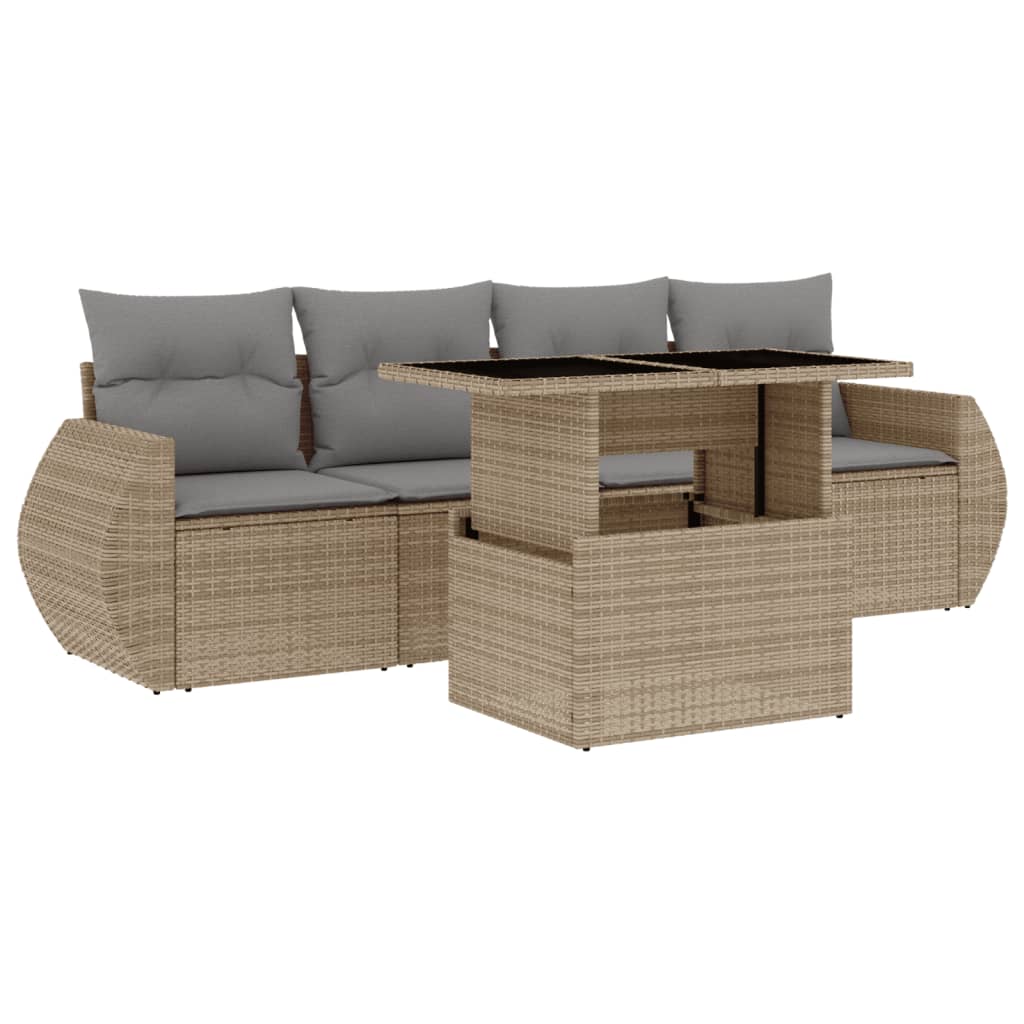 sofasæt til haven 5 dele med hynder polyrattan beige