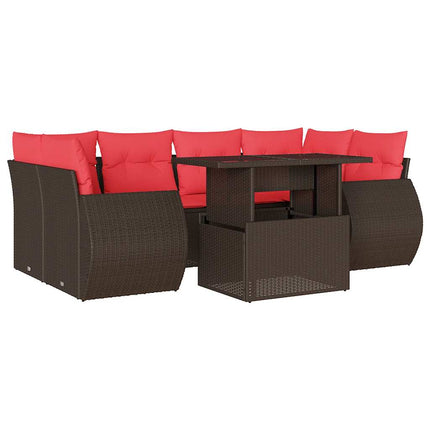 havesofasæt med 7 hynder brun polyrattan