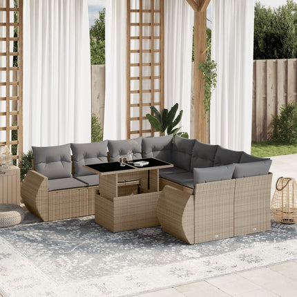 sofasæt til haven 9 dele med hynder polyrattan beige