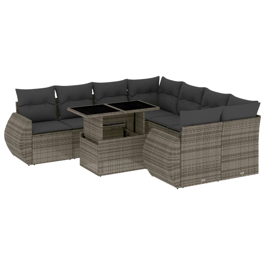 sofasæt til haven 9 dele med hynder polyrattan grå