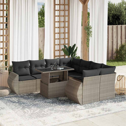 sofasæt til haven 9 dele med hynder polyrattan lysegrå