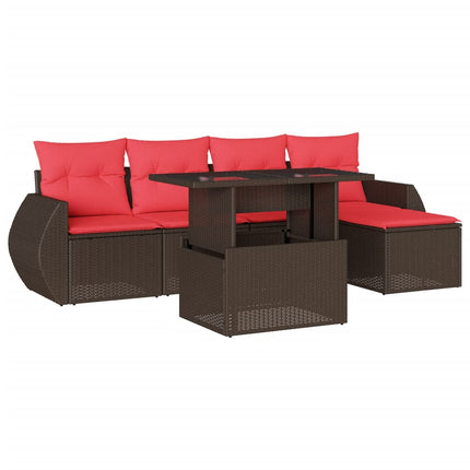 havesofasæt med 6 hynder brun polyrattan