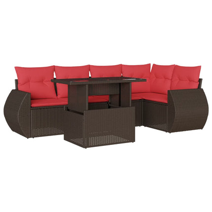 havesofasæt med 6 hynder brun polyrattan