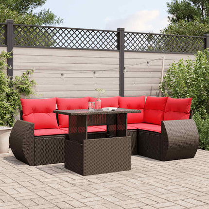 havesofasæt med 6 hynder brun polyrattan