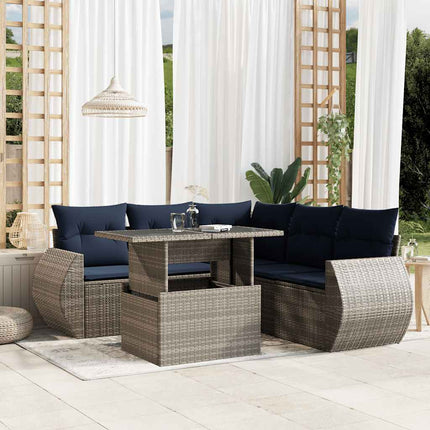 havesofasæt med 6 dele og hynder grå polyrattan