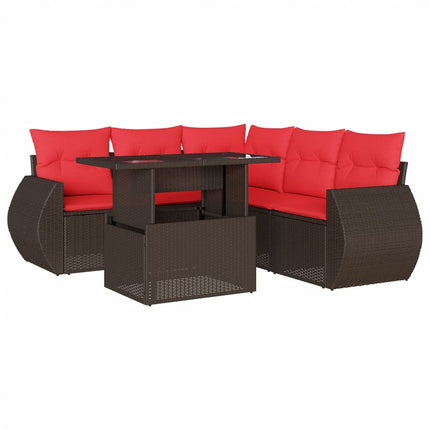 havesofasæt med 6 hynder brun polyrattan