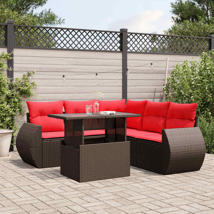 havesofasæt med 6 hynder brun polyrattan