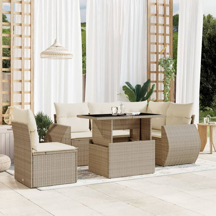 sofasæt til haven 6 dele med hynder polyrattan beige