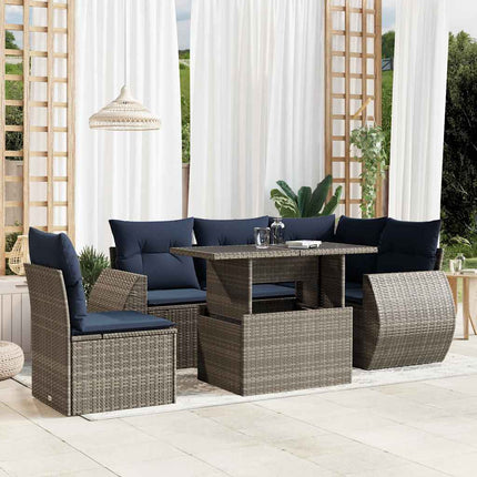 havesofasæt med 6 dele og hynder grå polyrattan