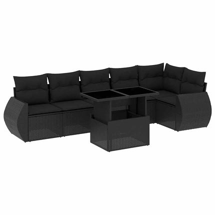sofasæt til haven 7 dele med hynder polyrattan sort