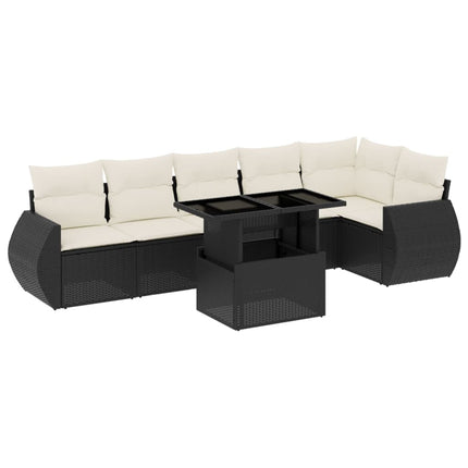 sofasæt til haven 7 dele med hynder polyrattan sort