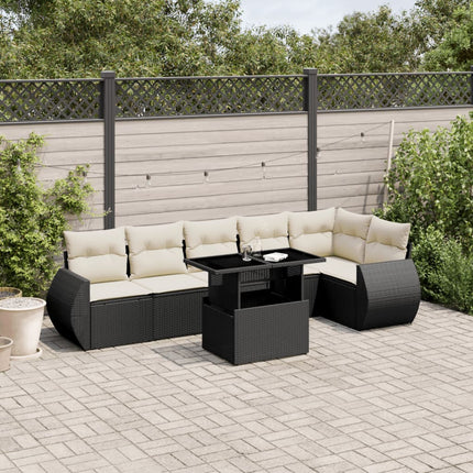sofasæt til haven 7 dele med hynder polyrattan sort