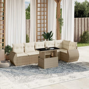 sofasæt til haven 7 dele med hynder polyrattan beige