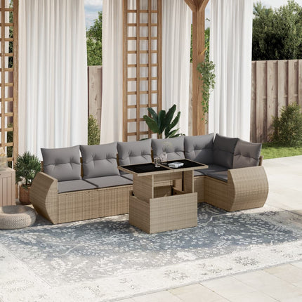 sofasæt til haven 7 dele med hynder polyrattan beige