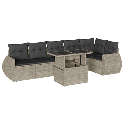 sofasæt til haven 7 dele med hynder polyrattan lysegrå
