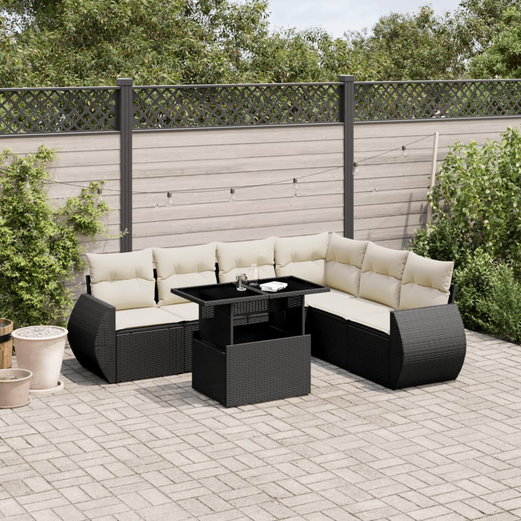 sofasæt til haven 7 dele med hynder polyrattan sort