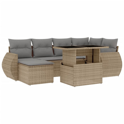 sofasæt til haven 7 dele med hynder polyrattan beige