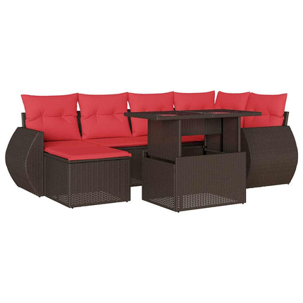 havesofasæt med 7 hynder brun polyrattan