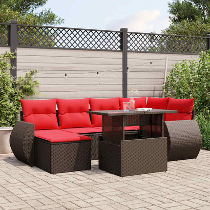 havesofasæt med 7 hynder brun polyrattan