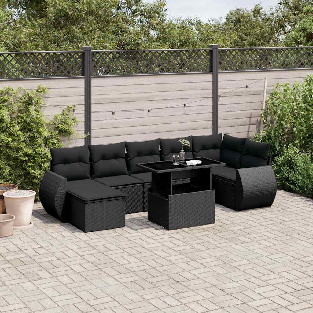 sofasæt til haven 8 dele med hynder polyrattan sort