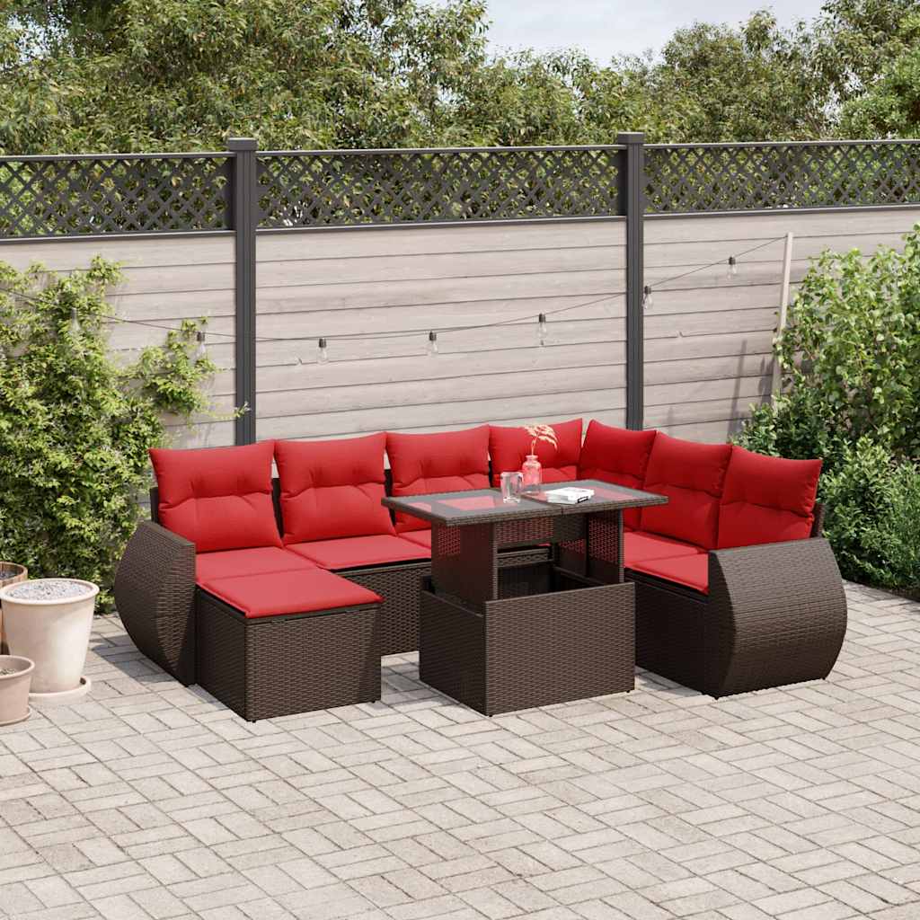 8-delt havesofast med hynder brun polyrattan