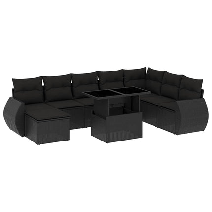 sofasæt til haven 9 dele med hynder polyrattan sort