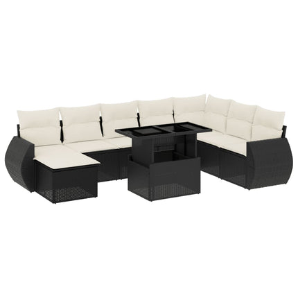 sofasæt til haven 9 dele med hynder polyrattan sort