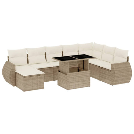 sofasæt til haven 9 dele med hynder polyrattan beige