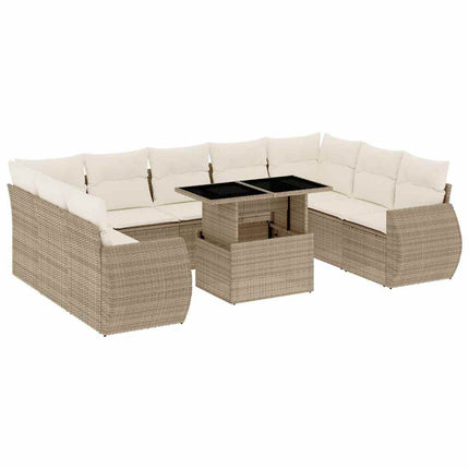 sofasæt til haven 10 dele med hynder polyrattan beige