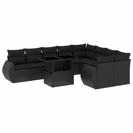 sofasæt til haven 10 dele med hynder polyrattan sort