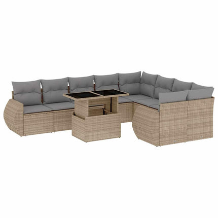 sofasæt til haven 10 dele med hynder polyrattan beige