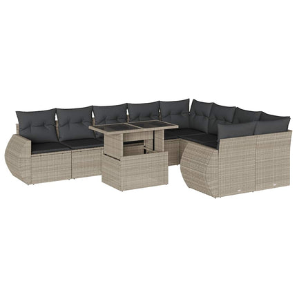 sofasæt til haven 10 dele med hynder polyrattan lysegrå