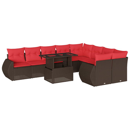 havesofasæt med 10 hynder brun polyrattan