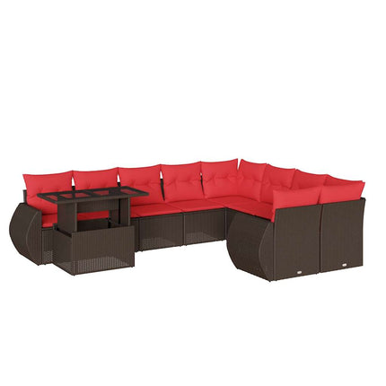 havesofasæt med 10 hynder brun polyrattan
