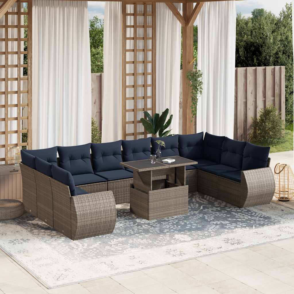 11-delt havesofast med hynder gr polyrattan