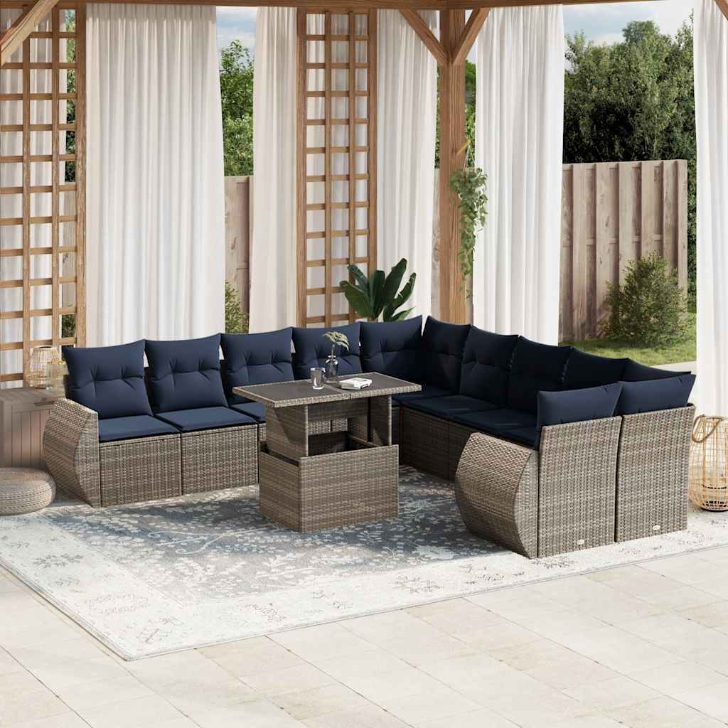 11-delt havesofast med hynder gr polyrattan