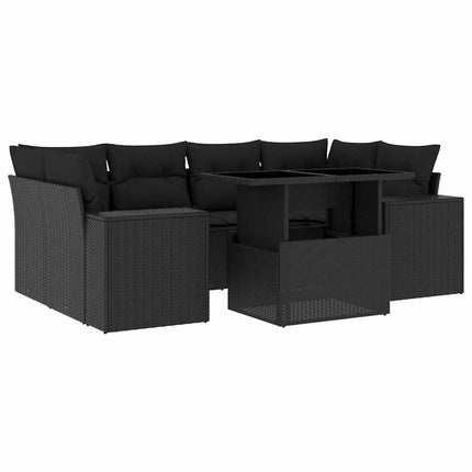 sofasæt til haven 7 dele med hynder polyrattan sort
