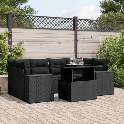 sofasæt til haven 7 dele med hynder polyrattan sort