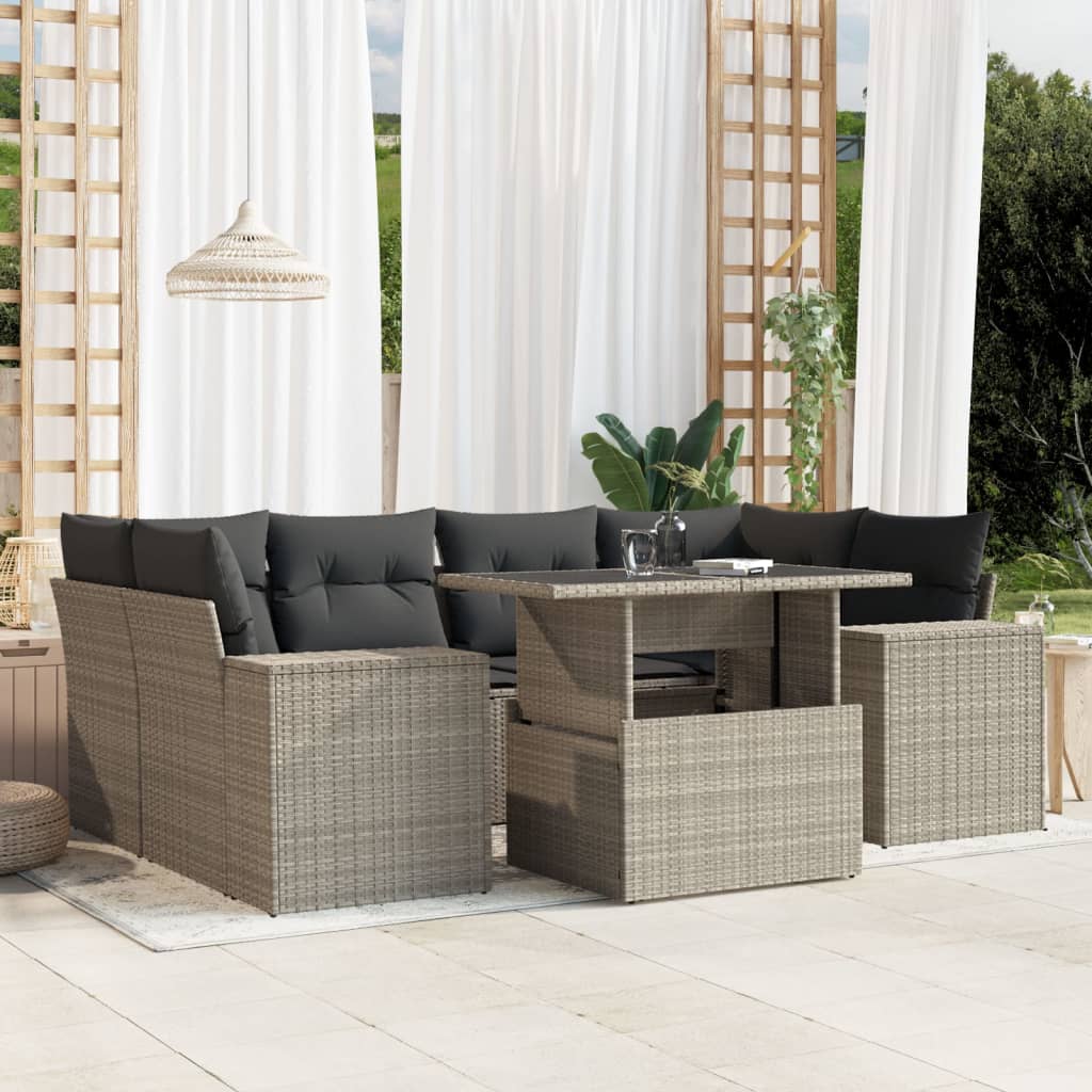 sofasæt til haven 7 dele med hynder polyrattan lysegrå