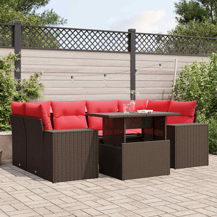 havesofasæt med 7 hynder brun polyrattan