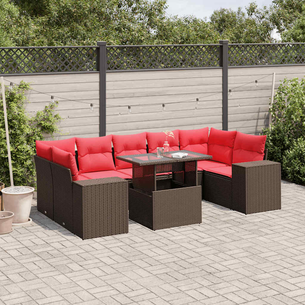 8-delt havesofast med hynder brun polyrattan