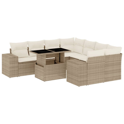 sofasæt til haven 9 dele med hynder polyrattan beige