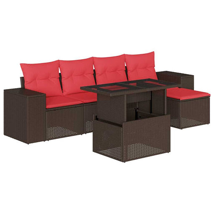 havesofasæt med 6 hynder brun polyrattan