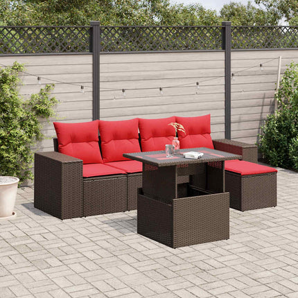 havesofasæt med 6 hynder brun polyrattan